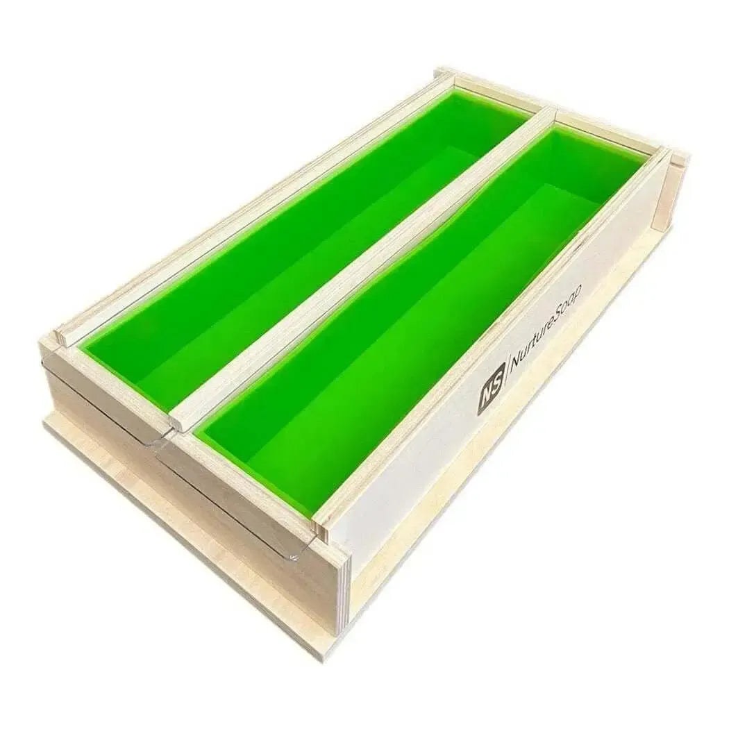 10 lb Double Premium Soap Mold with vibrant green silicone liners for easy soap making and precise pouring.