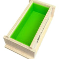 2.5 lb Premium Soap Mold with a bright green silicone liner, perfect for making handmade soaps.