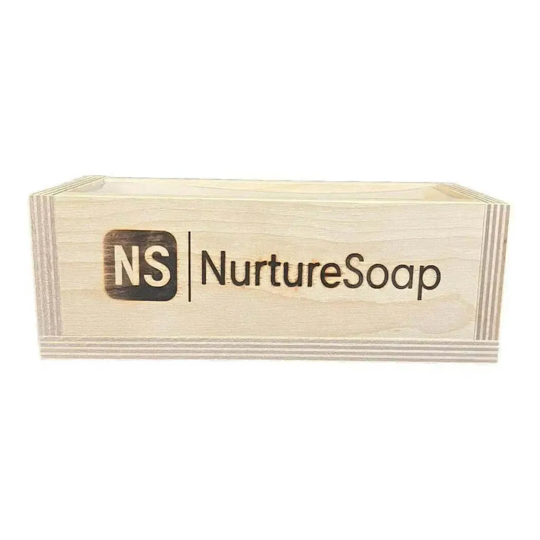 NurtureSoap 2 lb Basic Soap Mold with a sleek wooden design, ideal for beginning soap makers and small batches.