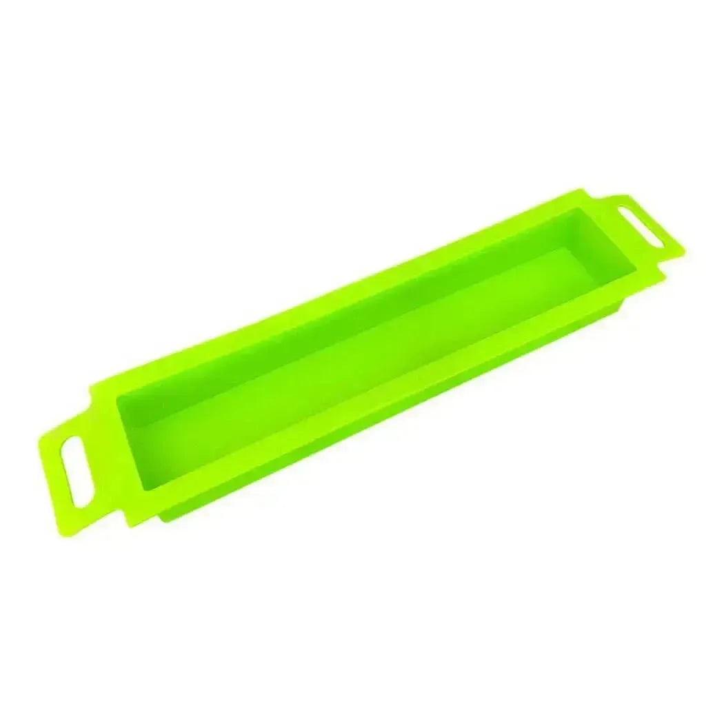 5 lb handle liner in vibrant green silicone, designed for easy soap removal and maintaining a clean mold.