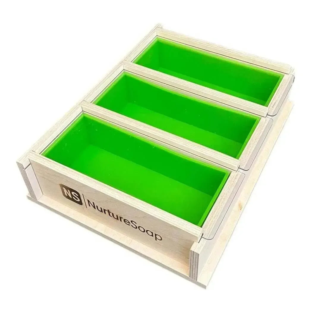 7.5 lb Triple Premium Soap Mold with green silicone liners for easy soap making and monitoring as it gels.