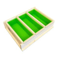 7.5 lb Triple Premium Soap Mold with detachable sides and green silicone liners for easy soap making.