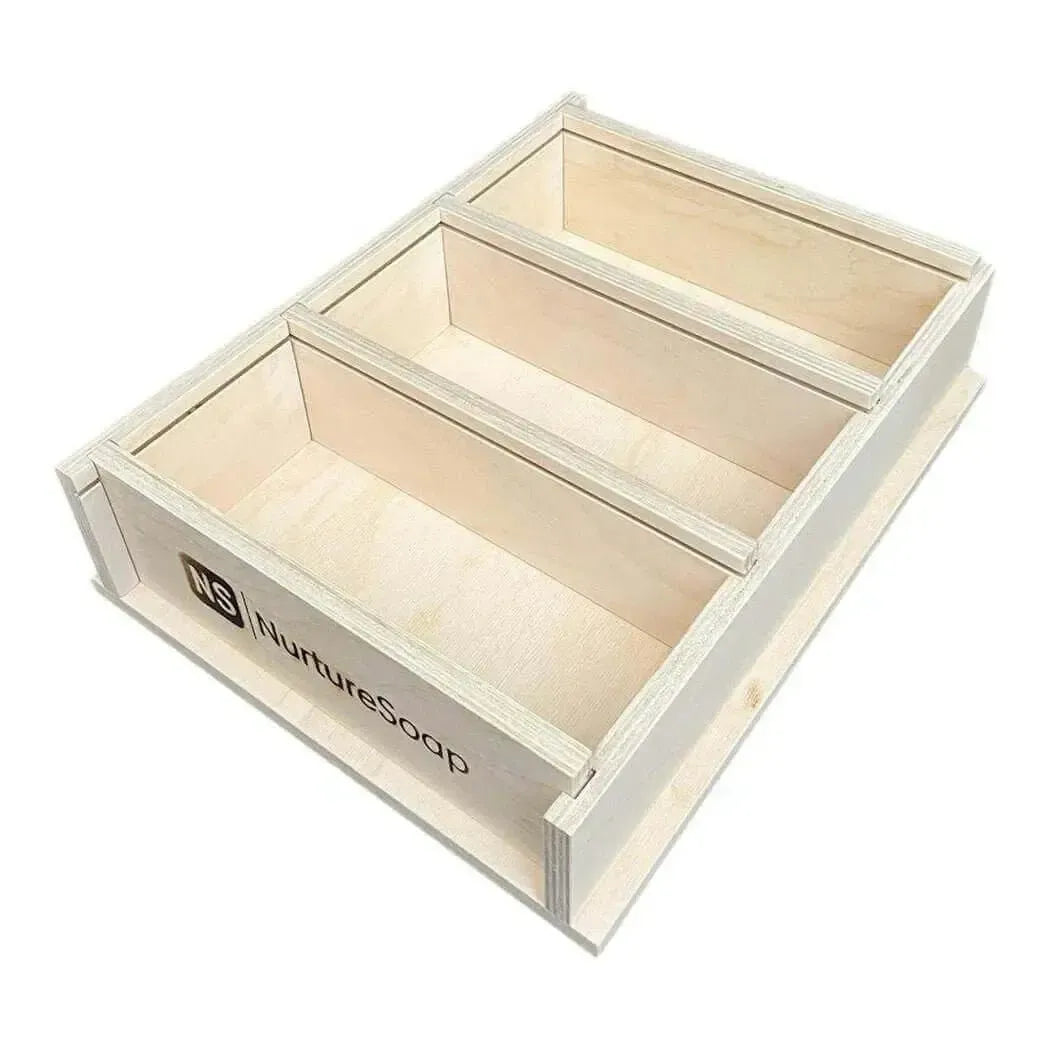 7.5 lb Triple Premium Wood Mold designed for perfect soap making with three compartments, crafted by NurtureSoap.