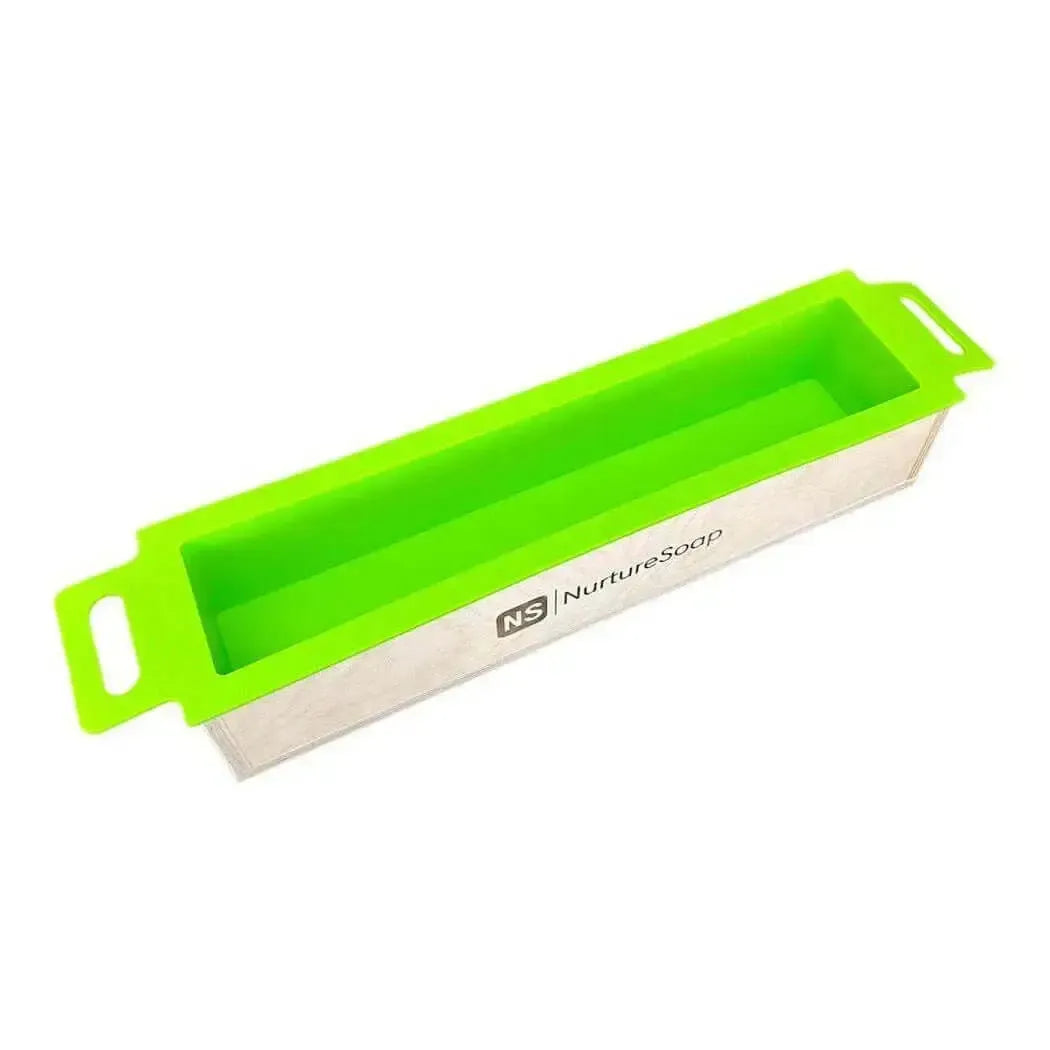 Bright green 7.5 lb Basic Handle Soap Mold with handles for easy use and silicone lining for effortless soap release.