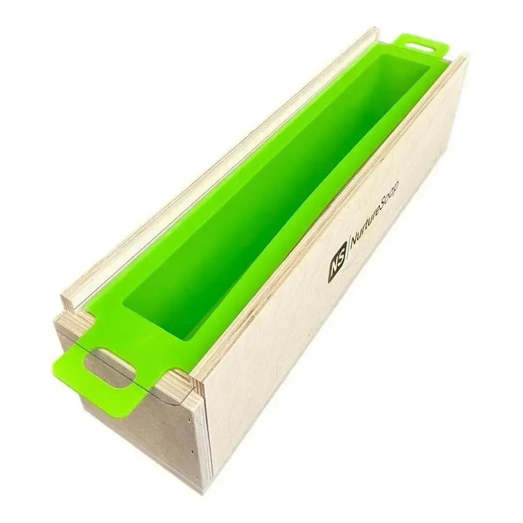 7.5 lb Premium Handle TS Soap Mold featuring green silicone liner for easy unmolding and convenient soap making.