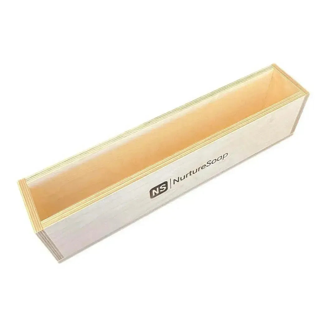 7.5 lb Basic Handle Tall Skinny Mold for soap making, featuring easy-to-remove silicone liner and sturdy wooden construction.