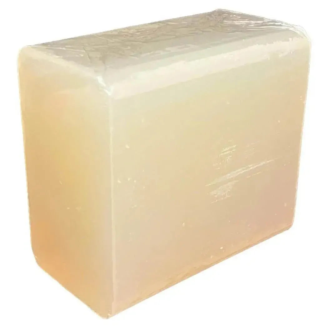 Low Sweat Clear Soap Base block, perfect for melt and pour soap making, packaged for easy use.