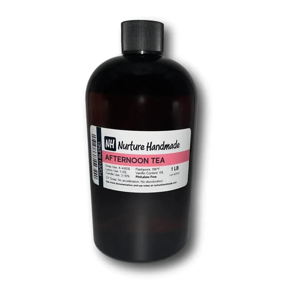 Bottle of Nurture Handmade Afternoon Tea Fragrance Oil with a calming aroma for relaxation.