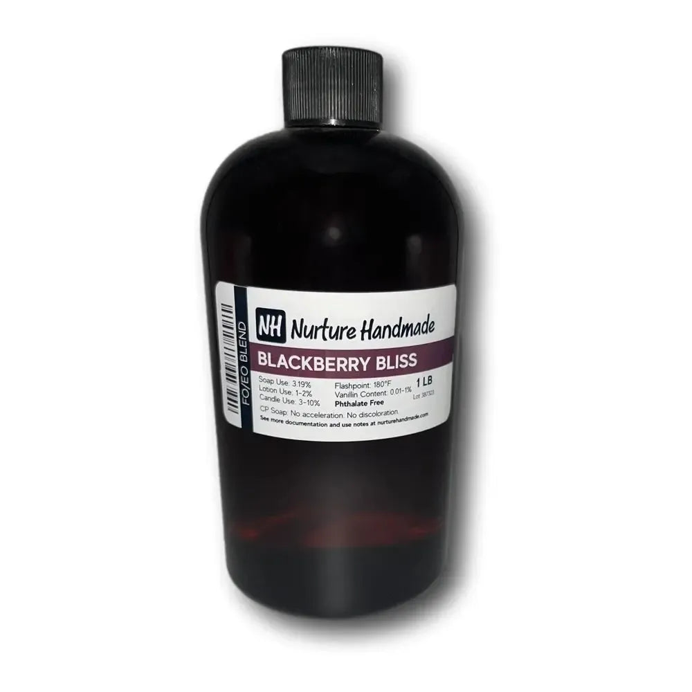 Bottle of Blackberry Bliss fragrance oil, capturing sweet blackberry aroma for delightful sensory experiences.