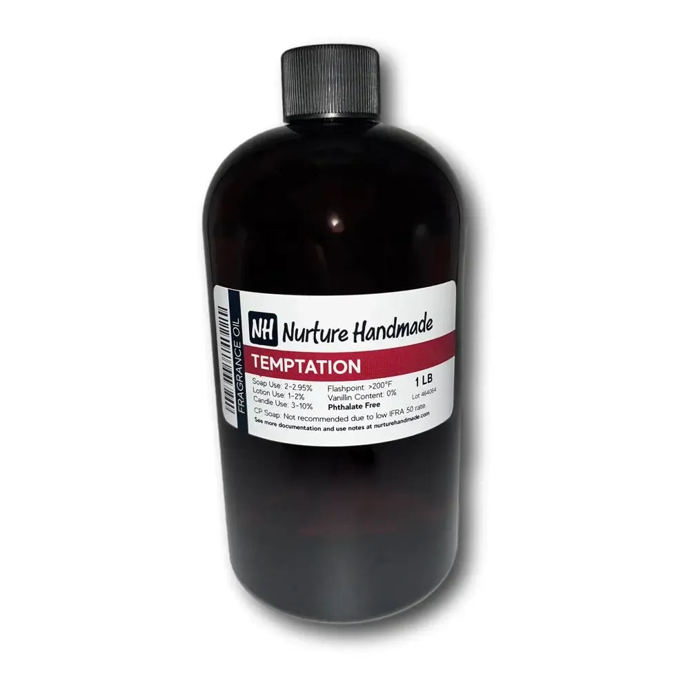 Temptation Fragrance Oil by Nurture Handmade, 1 lb bottle for vibrant scents and captivating aromas.