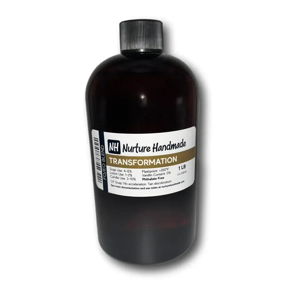 Transformation fragrance oil in a dark bottle for inspiring self-confidence and igniting change.