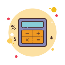 Colorful calculator icon surrounded by playful dots, representing math and finance concepts.