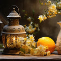 Citrusy Lemon with delicate flowers and candle lantern creating a warm, inviting atmosphere.