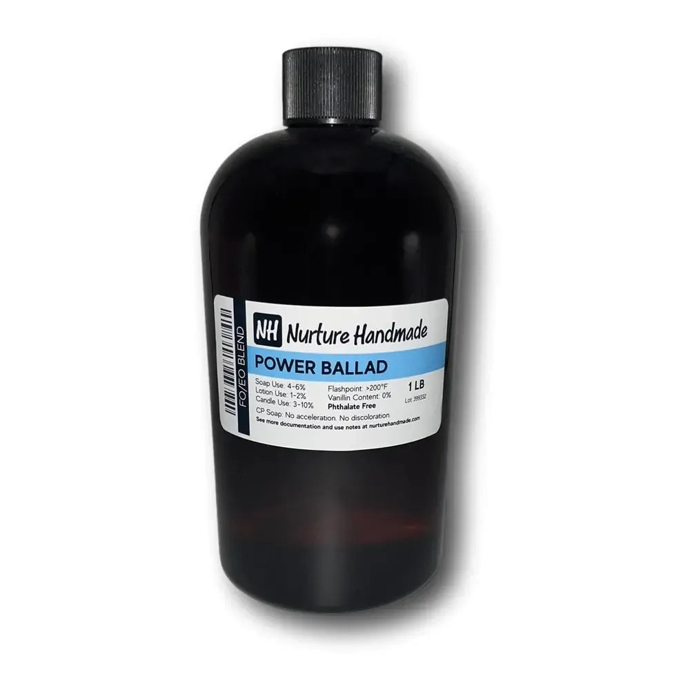 1 lb bottle of Power Ballad FO/EO blend by Nurture Handmade, featuring a vibrant formula for fragrances.