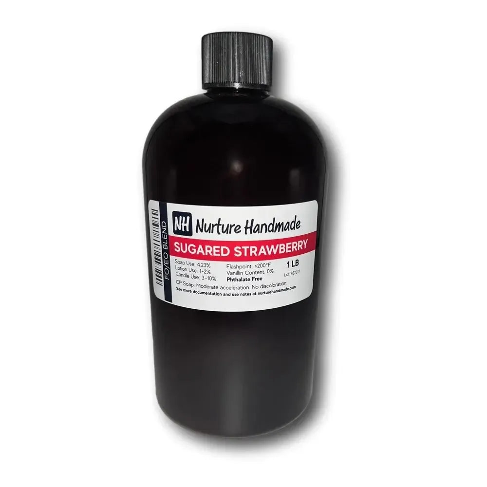 Sugared Strawberry fragrance oil bottle, perfect for adding sweet fruity notes to your creations.