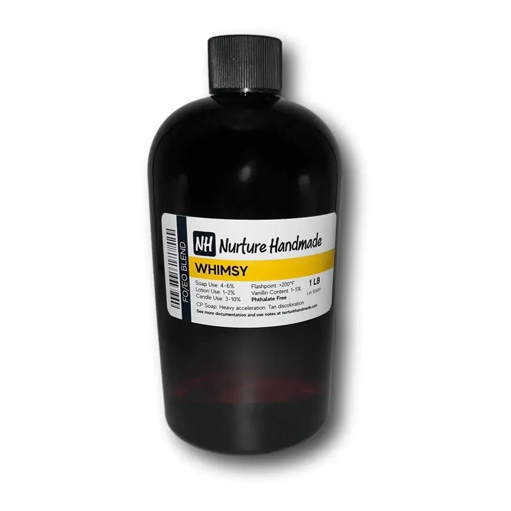 Bottle of Whimsy FO/EO Blend by Nurture Handmade, perfect for creating enchanting fragrances.