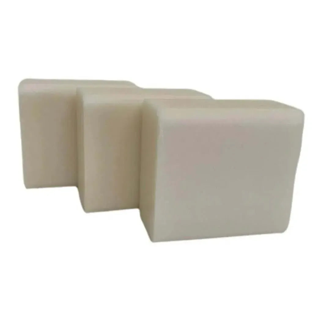 Three pieces of low sweat white soap base, perfect for melt and pour soap crafting without sweating or beading.